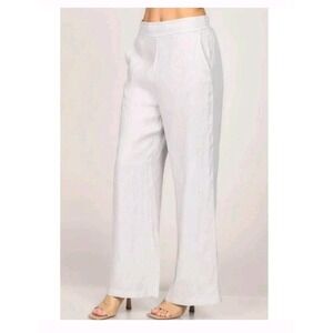 M Rena Linen Pants Womens Size Large Blend Wide Slit Leg Distressed Look USA